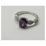 New 925 Silver Purple Stone Ring Sz 8