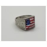 New 925 Silver US FlagRing Sz 12