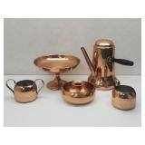 Copper Coffee Pot, Cups, Bowl & Candle Holder
