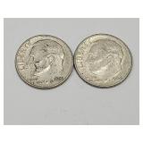 2 Silver Roosevelt Dimes See Dates
