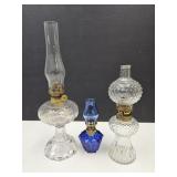 3 Vintage Oil Lamps 4.5 to 9.5" h