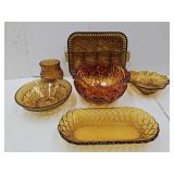 VTG Amber Glass Lot Amberina Bowl 8.5"w++