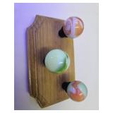 Wooden Display w/3 Large Uranium Marbles