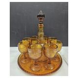 Amber Indiana Glass Tiaraware w/Tray & Glasses