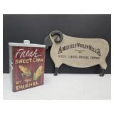 20 1/2" American Woolen Mills Sign & Tin
