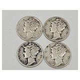 4 Silver Mercury Dimes, See Dates
