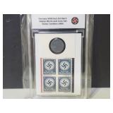 WWII German Stamp Block & 5 Coin
