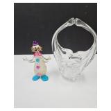 Art Glass 5.5" h Clown & 8" Glass Basket