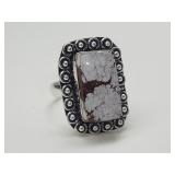 Unmarked 925 Silver & Agate? Ring Adjustable Size