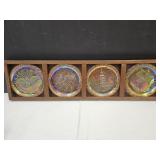 4 Peach Luster Carnival Plates w/Display