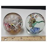 2 Large Unmarked Paperweights 1 cracked