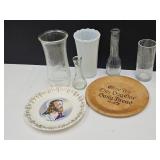 VTG Wood Plate, Collector Plate/ 23k Trim & Vases