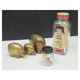 Brass Elephants, VTG Rock Candy & Ink Bottles