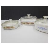 Corning Ware, 1.5 Qt., 1 Qt. & 9x9 w/Lids