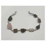 925 Silver & Raw Gemstones Bracelet