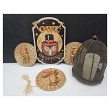 Owl Sign, Candle Lantern 11"h & Fall Decor