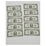 2017 A 10 Sequenced 2 Dollar Currency Notes