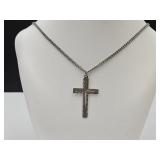 925 Sterling Cross Pendant Etched 24" Chain