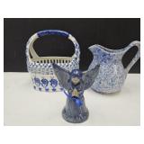 Signed Stoneware Angel, Spongeware Pitcher, ++