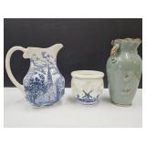 Delfts Blue Planter, England Pitcher, Pottery Vase