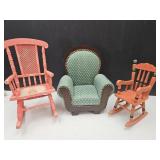 Large Lot of Doll Chairs Up to Rocking Chair 15"h