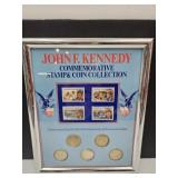 40 % Silver Framed Kennedy Coin & Stamp Set