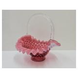 VTG Fenton Hobnail Glass Basket 7.5"