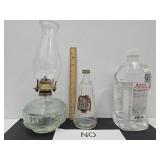 Oil Lamp, Oil & Vintage Syrup Bottle w Lid