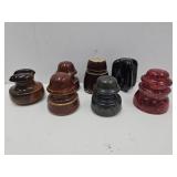 RED Glass & Stoneware Insulators- see One  chip