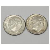 2 Silver Roosevelt Dimes See Dates