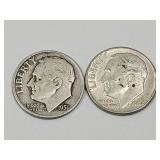 2 Silver Roosevelt Dimes See Dates