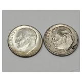 2 Silver Roosevelt Dimes See Dates
