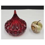 Marble Apple Paperweight & Glass Candy Kiss