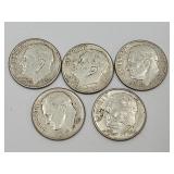 5 Silver Roosevelt Dime Coins