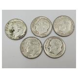 5 Silver Roosevelt Dime Coins