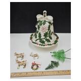 VTG Ceramic Christmas Bell, Brooch,+