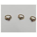 3- 10K Gold Tiny Rings W Stones 2G Pendants