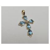 14k Gold Diamond Cross + Blue Topaz 1.7G