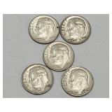 5 Silver Roosevelt Dime Coins See Dates