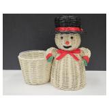 VTG Snowman Rattan Basket Candy Dish