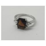 New 925 Silver Brown Stone Ring Sz 7
