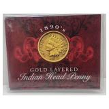 Gold Layered Indian Head Penny Coin In Display