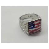 New 925 Silver US Flag Ring Sz 10