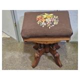 Antique Needlepoint Stool ( Carved Wood)