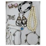 Costume Jewelry Lot Bracelets, Earrings, Pearls