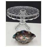 Dugan? Carnival Glass Amethyst  6" & Cake Stand