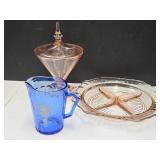 Pink Depression Glass & Cobalt Glass Creamer