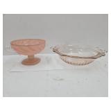 Pink Frosted Handle Dish& Depression Era Bowl