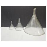 3 Lab Glass Funnels 3 to 9" W