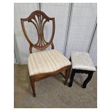 VTG Chair & Small Padded Stool  15 x 11 x 17" h